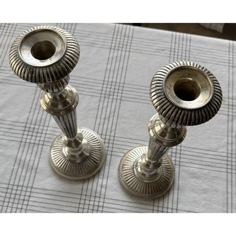 Pair of Indian Made Silver Plated Candle Holders 13